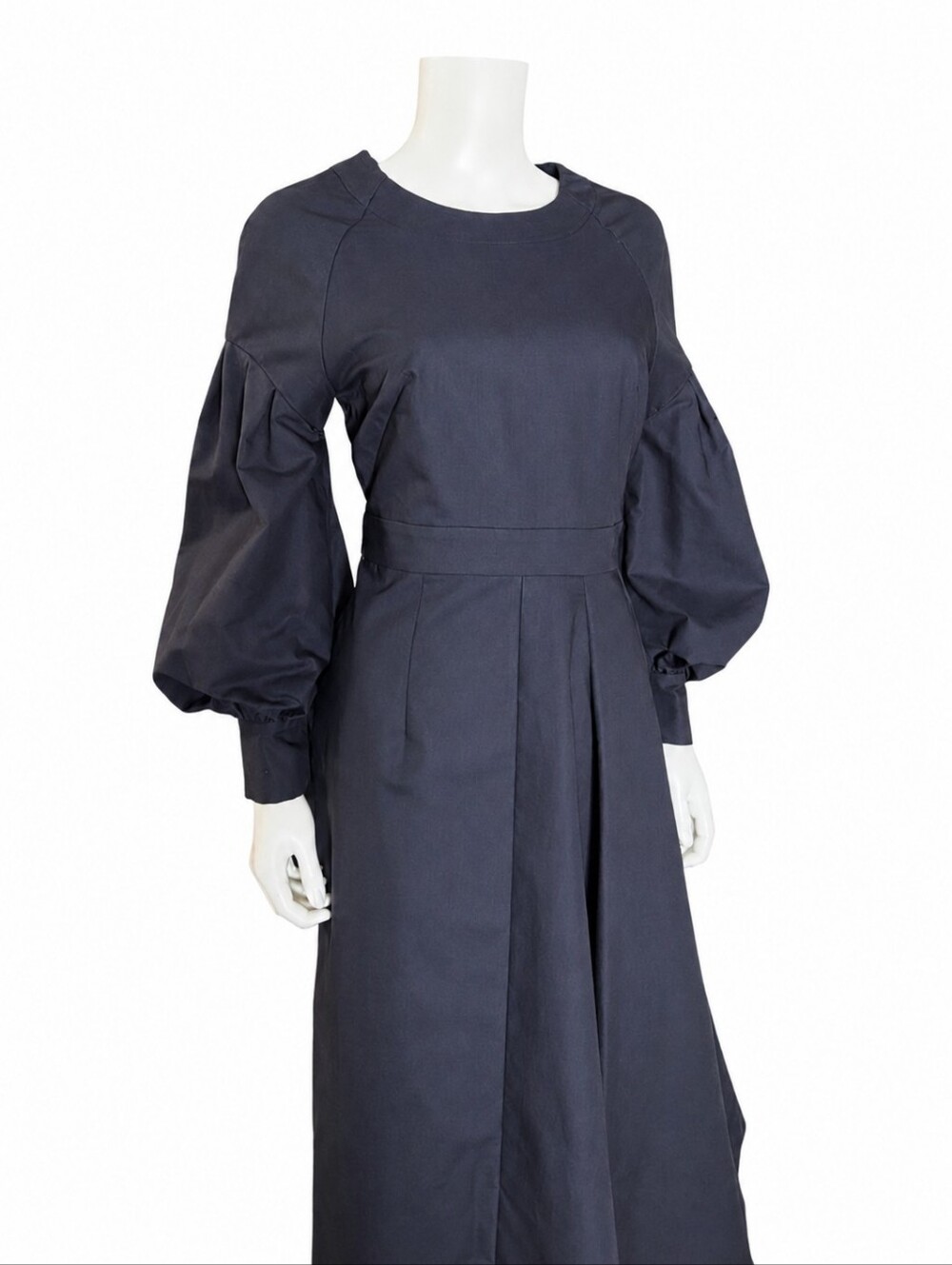 HUISHAN ZHANG | Asymmetric Pleated Balloon Sleeve Midi Dress Charcoal Grey US 8 - Picture 4 of 10